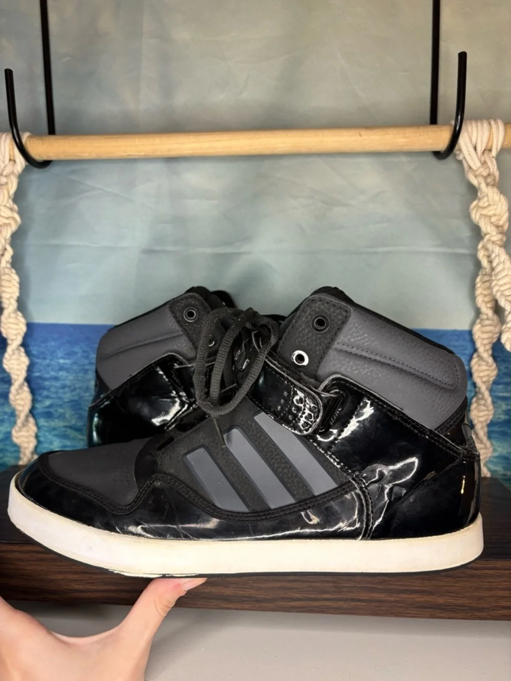 adidas Originals AR 2.0 Black and White Patent Leather High-Top Sneakers